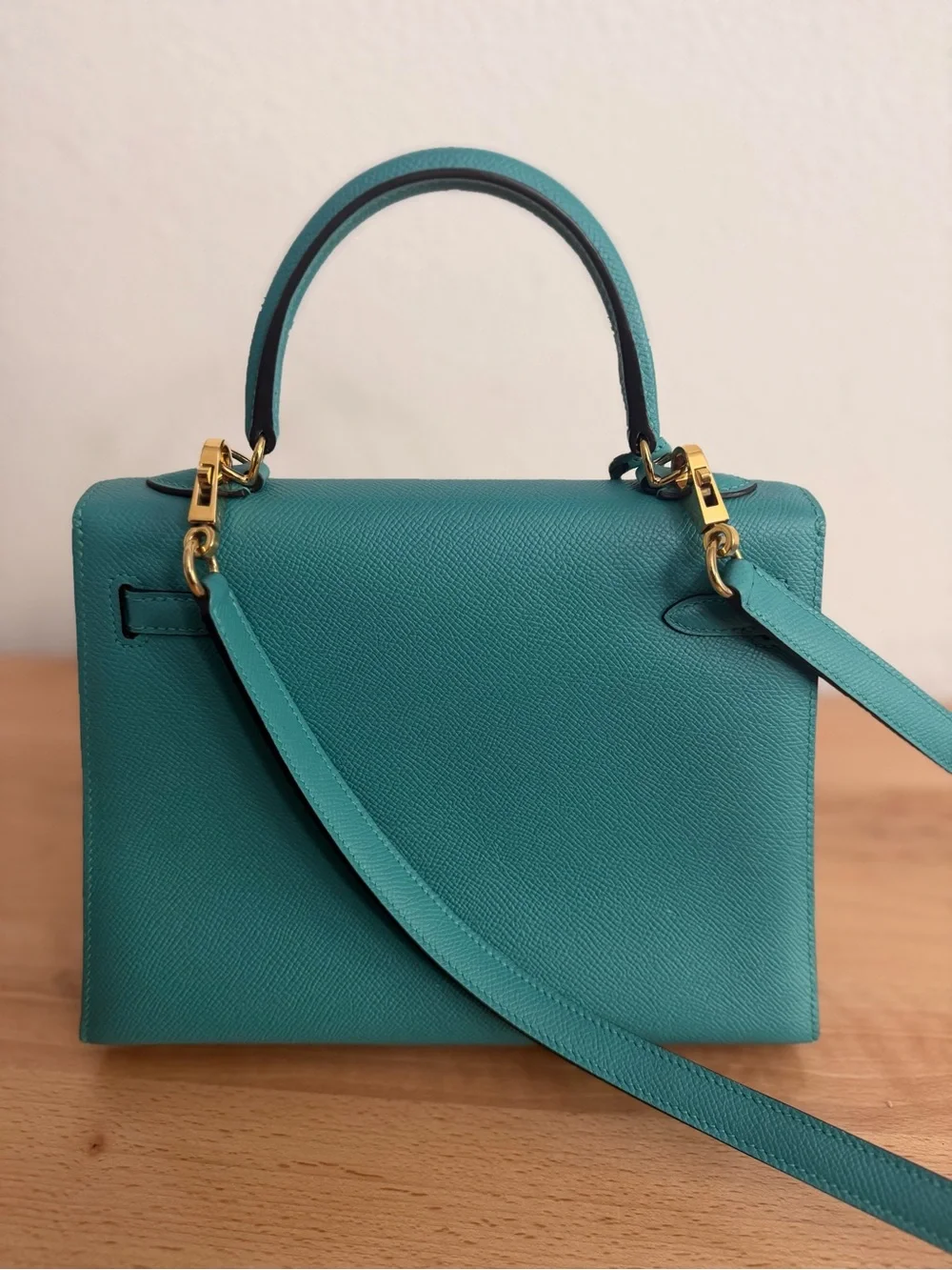 Kelly 25 green vert blue GHW FLAWED MISSING KEY SELLIER EPSOM